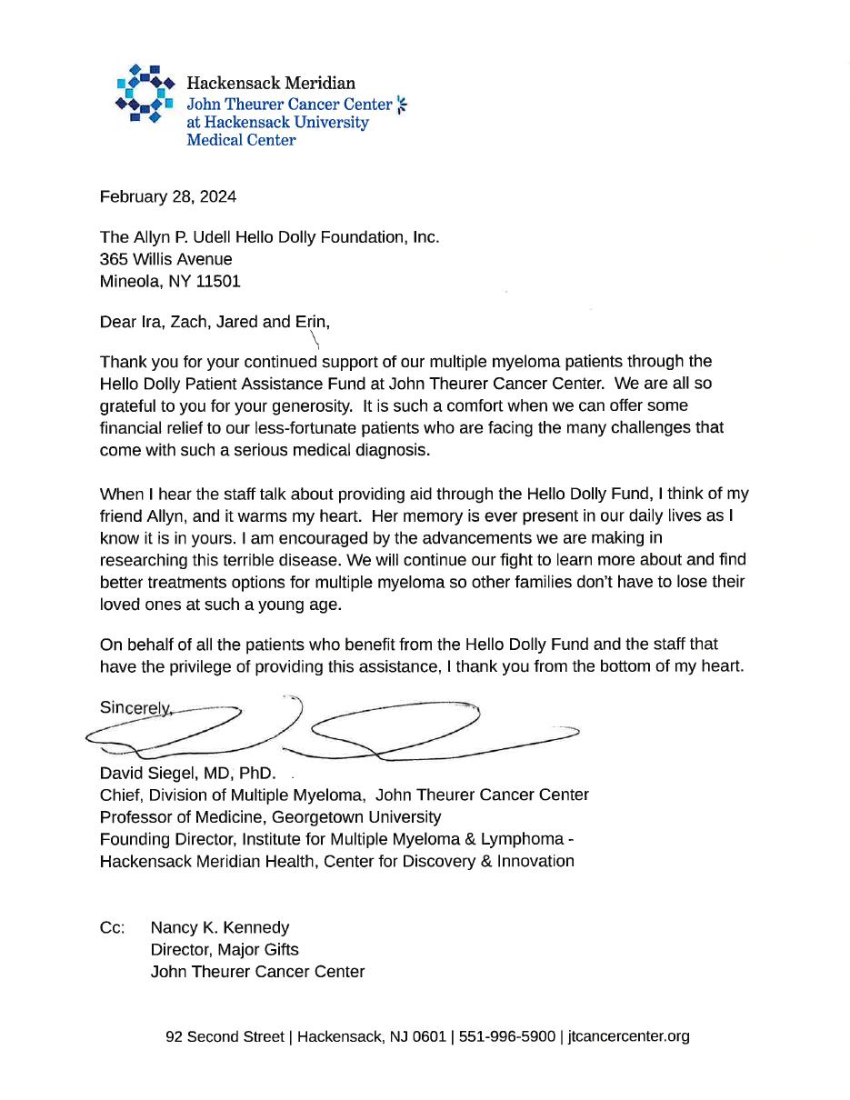 Document preview: Hackensack Meridian 2024 Thank You Letter