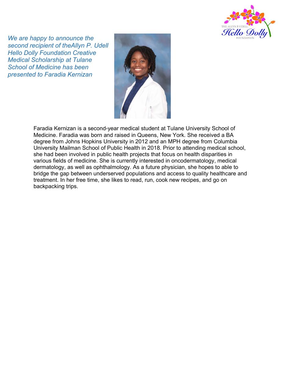 Document preview: Second recipient of the Allyn P. Udell Creative Medical Scholarship
